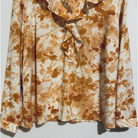 Talbots Top Womens 18W Orange Floral Ruffle Front Popover Chiffon Romantic - Picture 3 of 7
